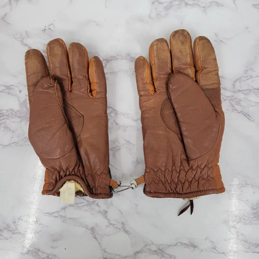 Aris Ski Gloves Vintage Brown Leather Lined Women's Medium
